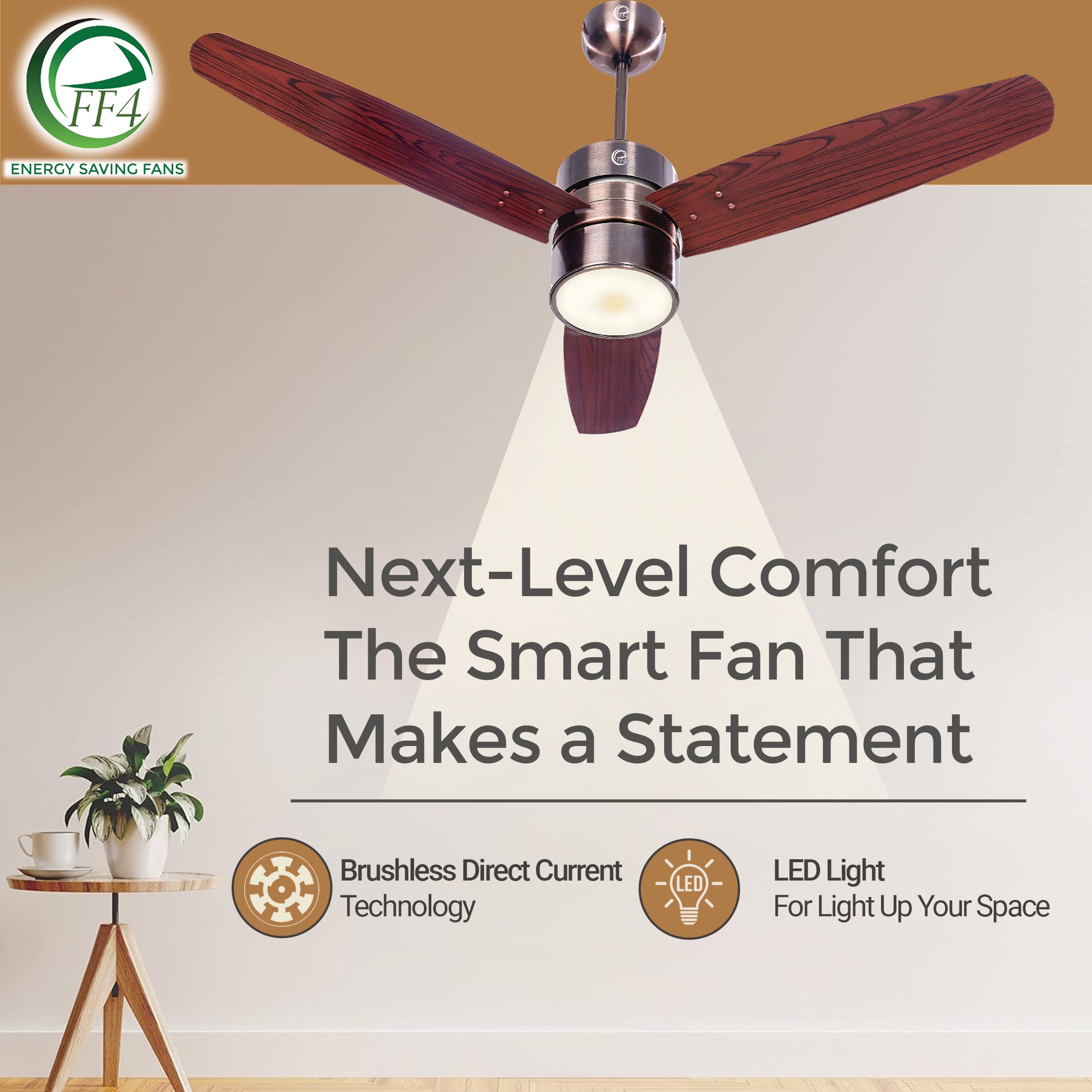 eFF4 Prosper 1200 mm 3 Blade 5 Star Ceiling Fan Remote Control with Light option (Brown, 30W)