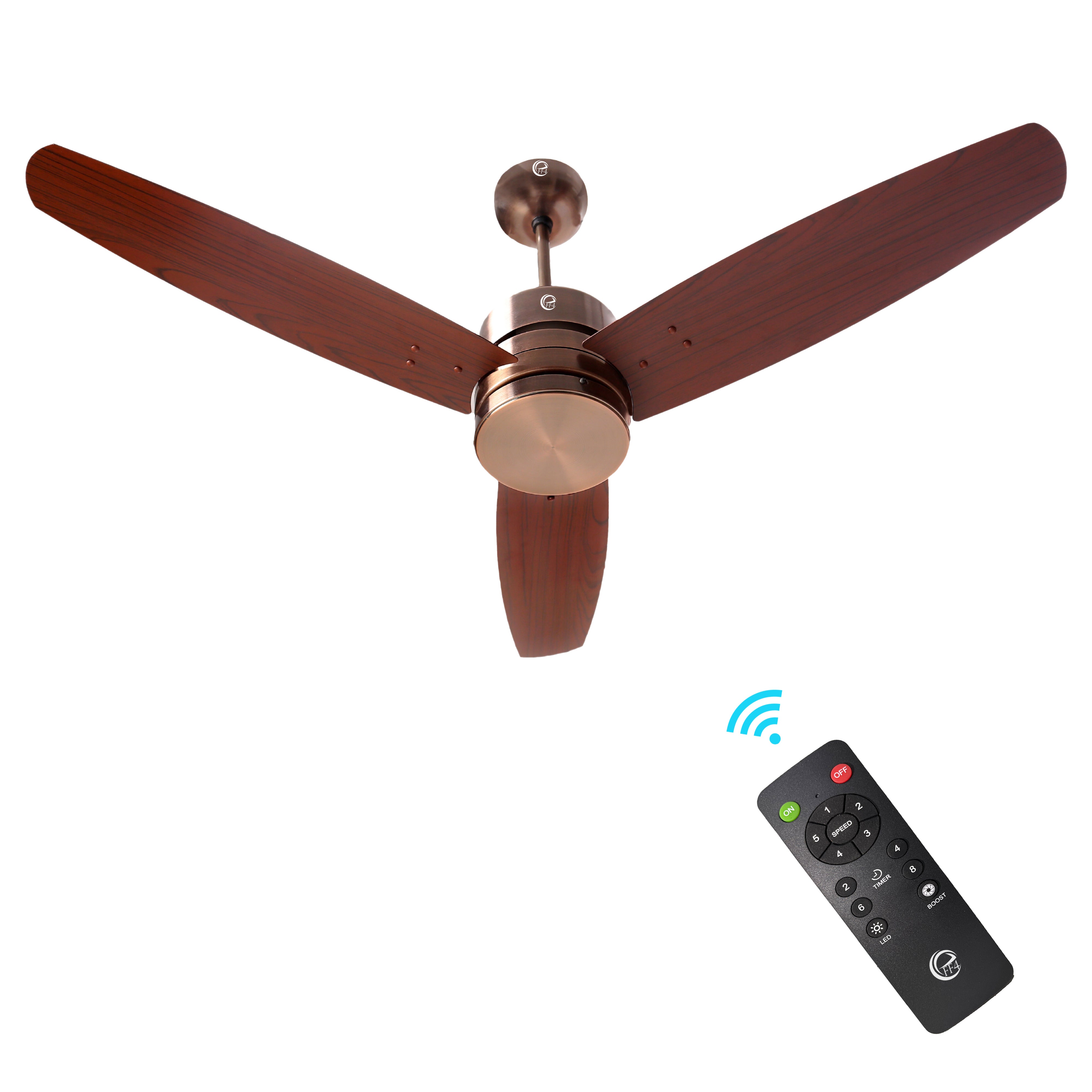 eFF4 Prosper 1200 mm 3 Blade 5 Star Ceiling Fan Remote Control with Light option (Brown, 30W)