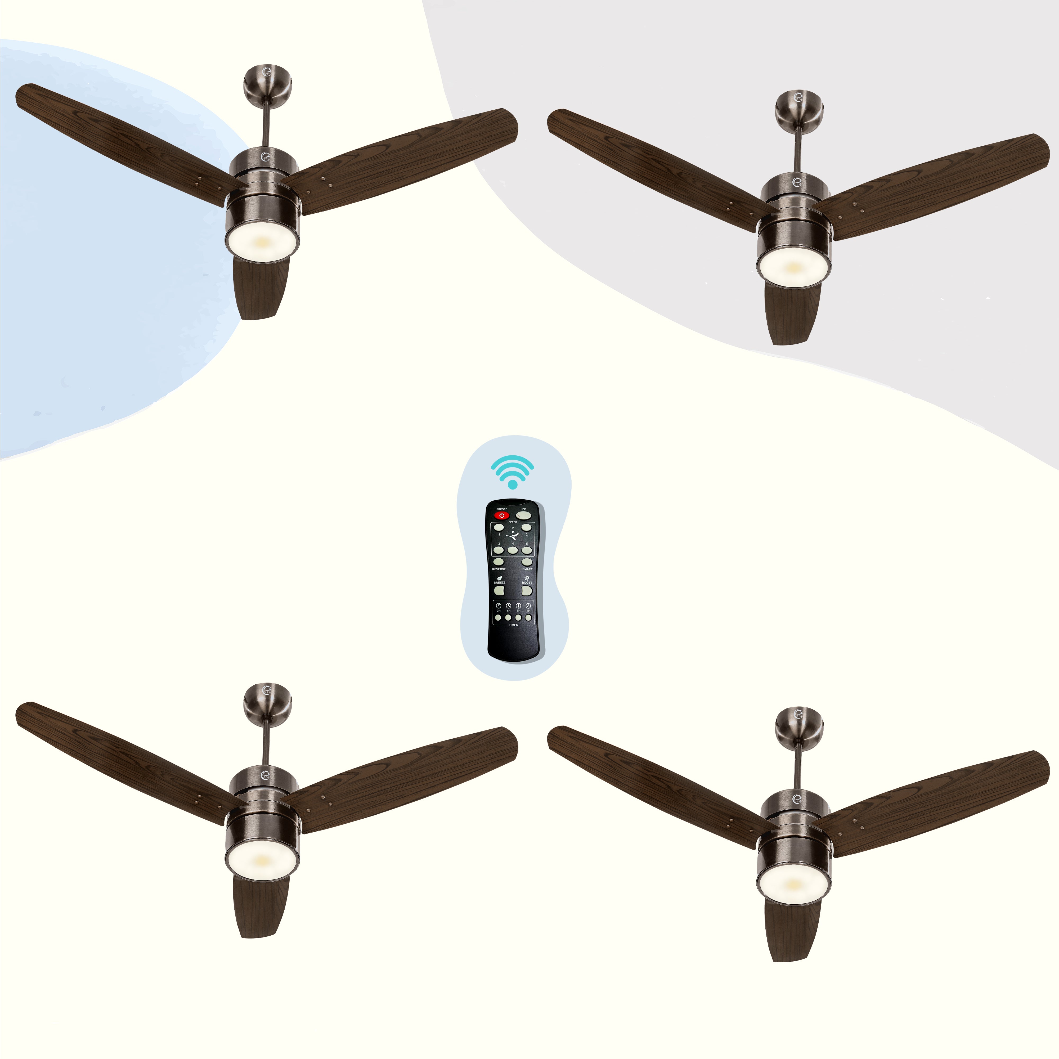 eFF4 Prosper 1200 mm 3 Blade 5 Star Ceiling Fan Remote Control with Light option (Brown, 30W)