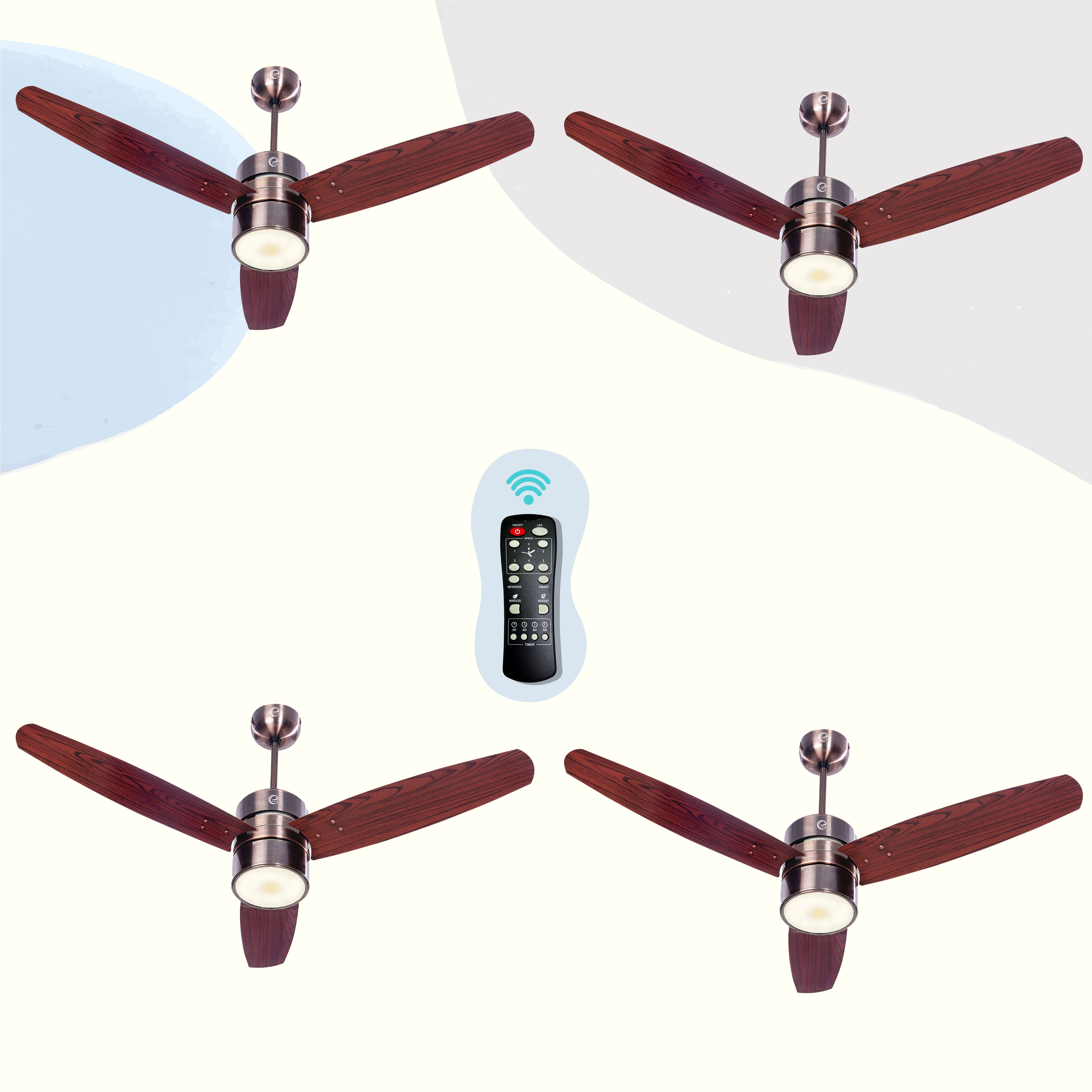 eFF4 Prosper 1200 mm 3 Blade 5 Star Ceiling Fan Remote Control with Light option (Brown, 30W)