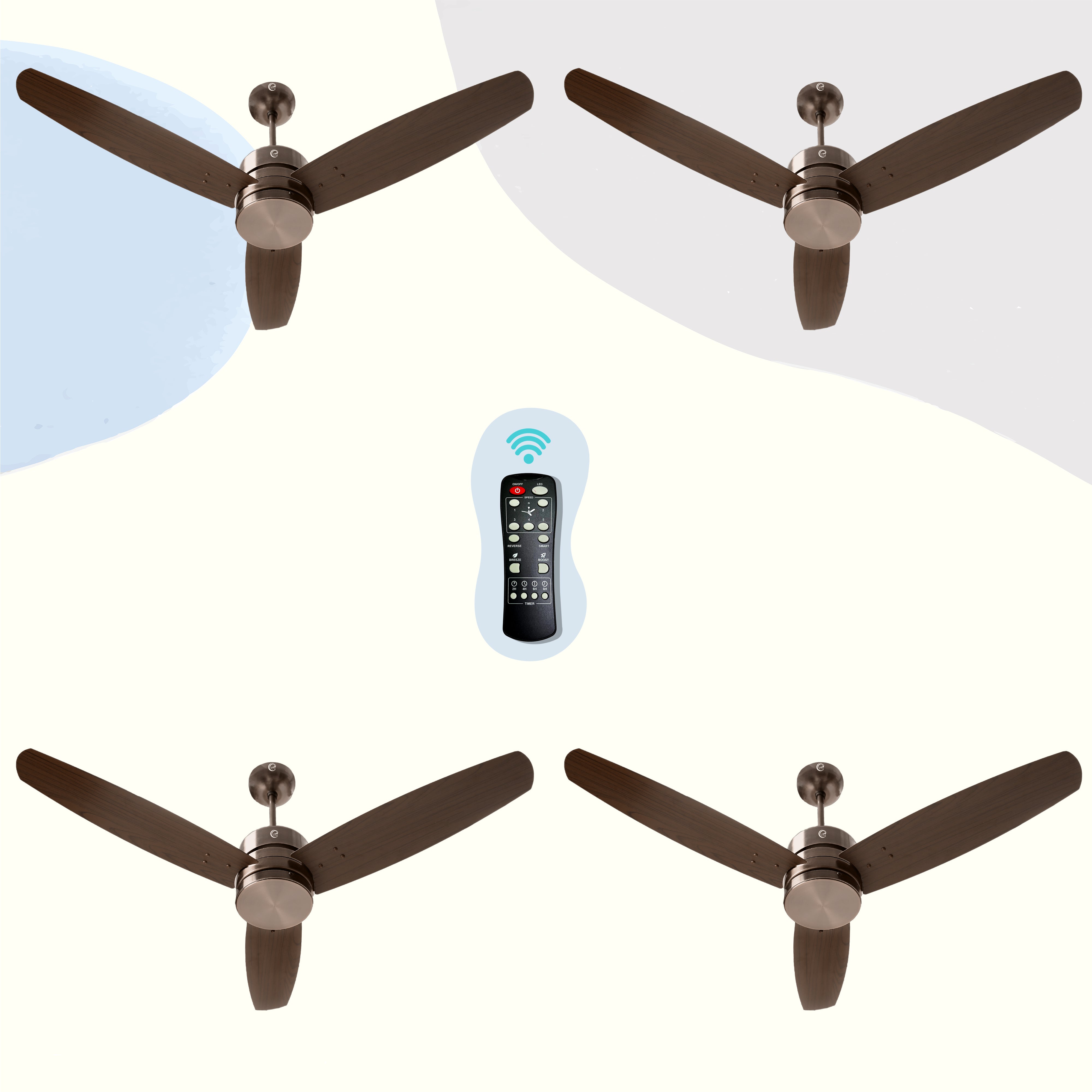 eFF4 Prosper 1200 mm 3 Blade 5 Star Ceiling Fan Remote Control with Light option (Brown, 30W)