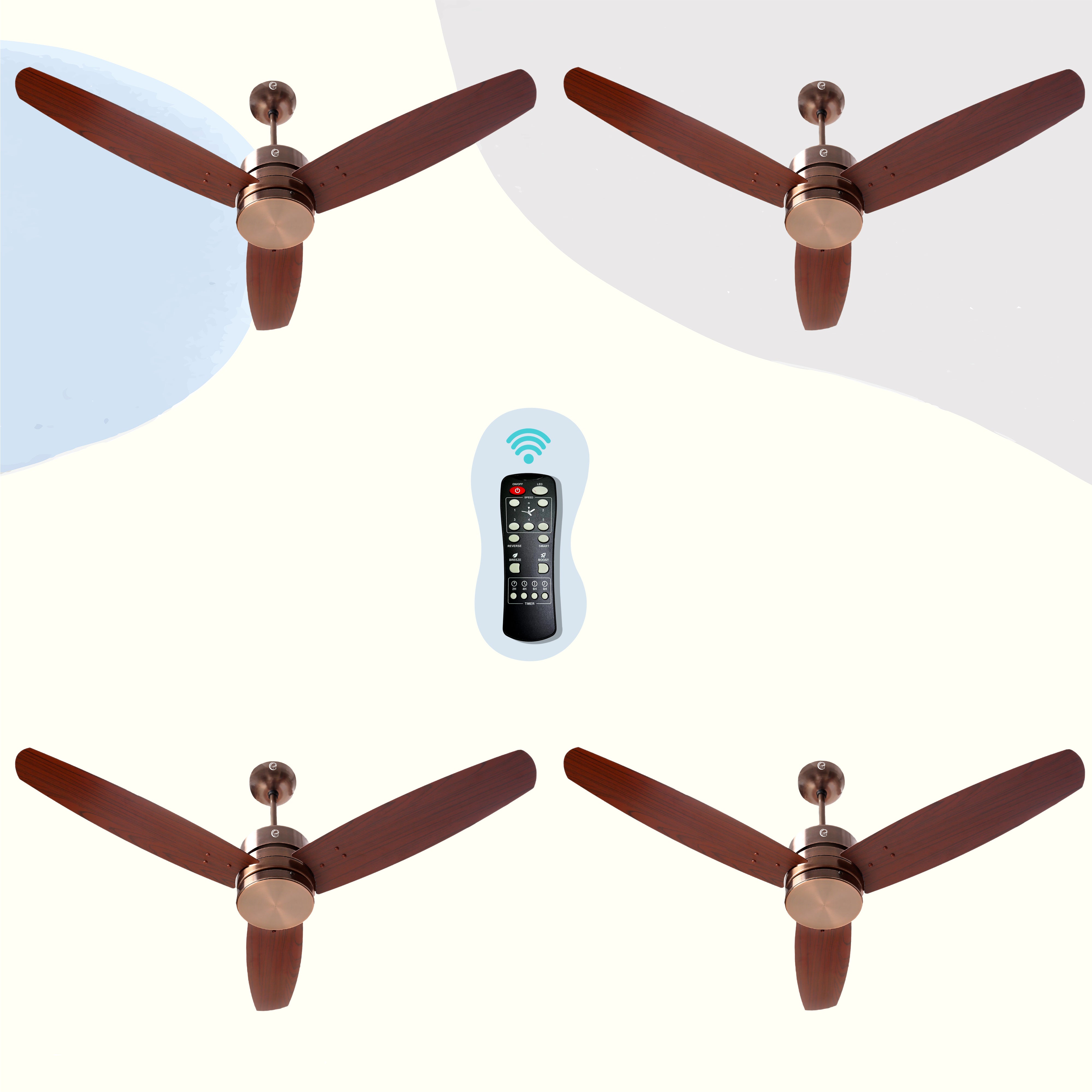 eFF4 Prosper 1200 mm 3 Blade 5 Star Ceiling Fan Remote Control with Light option (Brown, 30W)