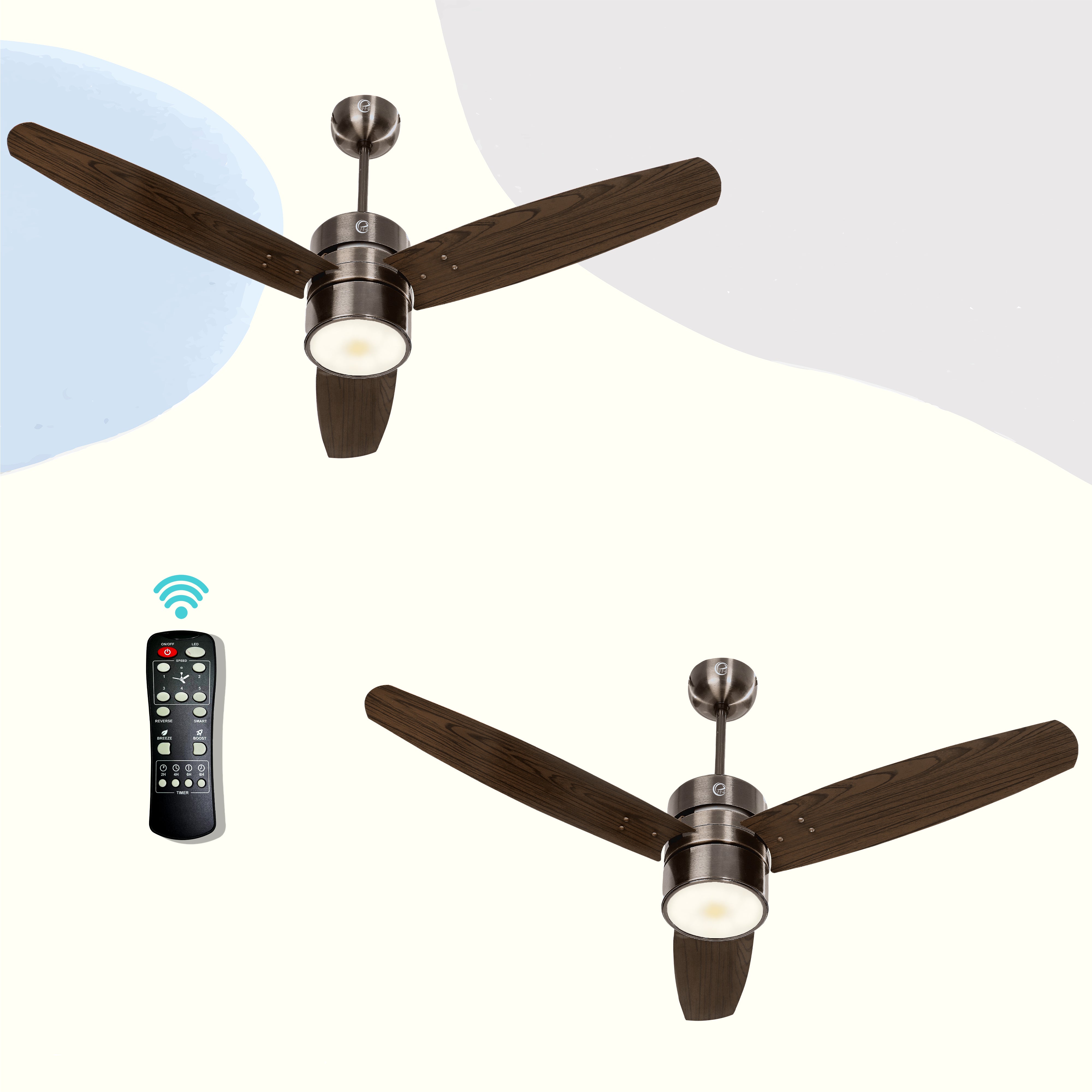 eFF4 Prosper 1200 mm 3 Blade 5 Star Ceiling Fan Remote Control with Light option (Brown, 30W)