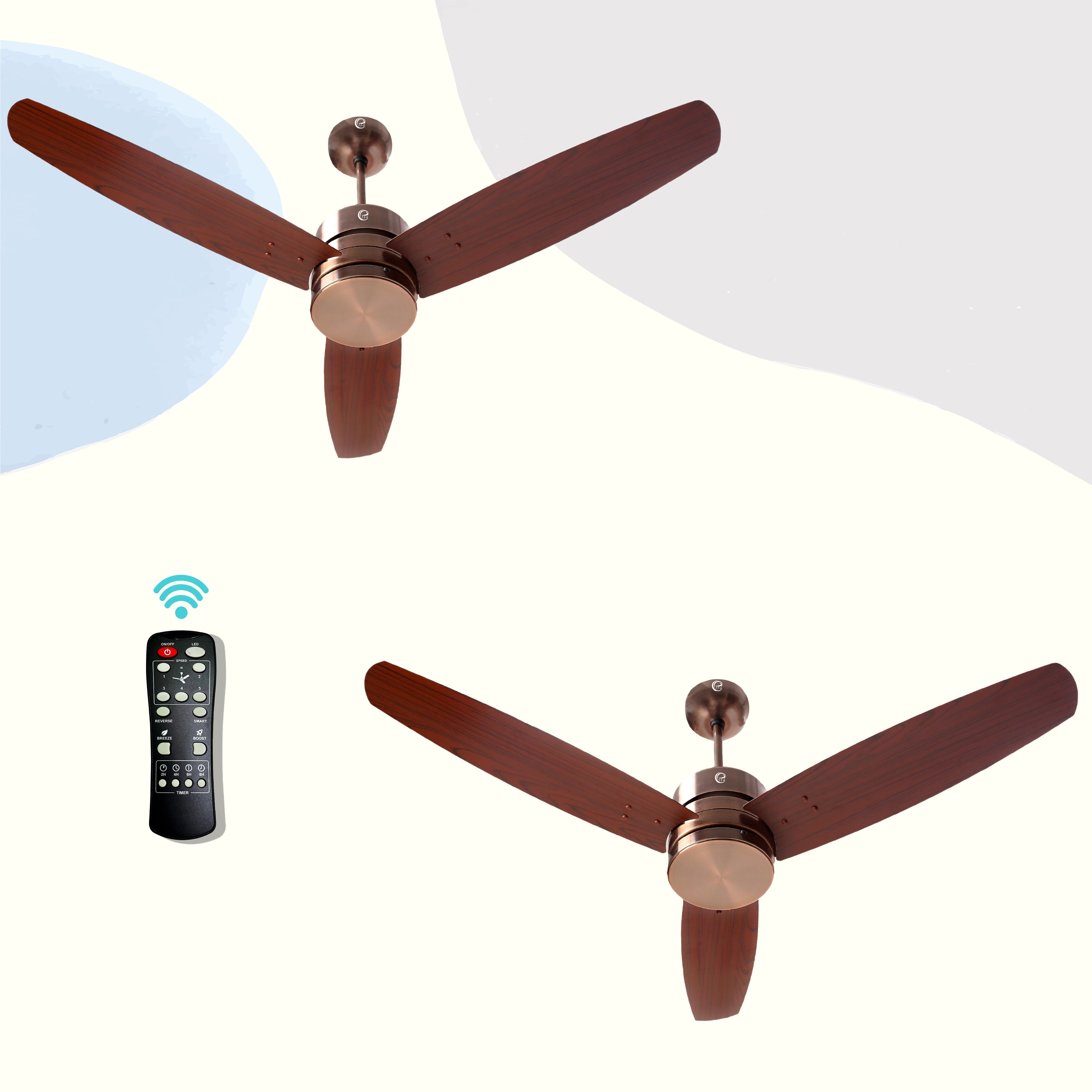 eFF4 Prosper 1200 mm 3 Blade 5 Star Ceiling Fan Remote Control with Light option (Brown, 30W)