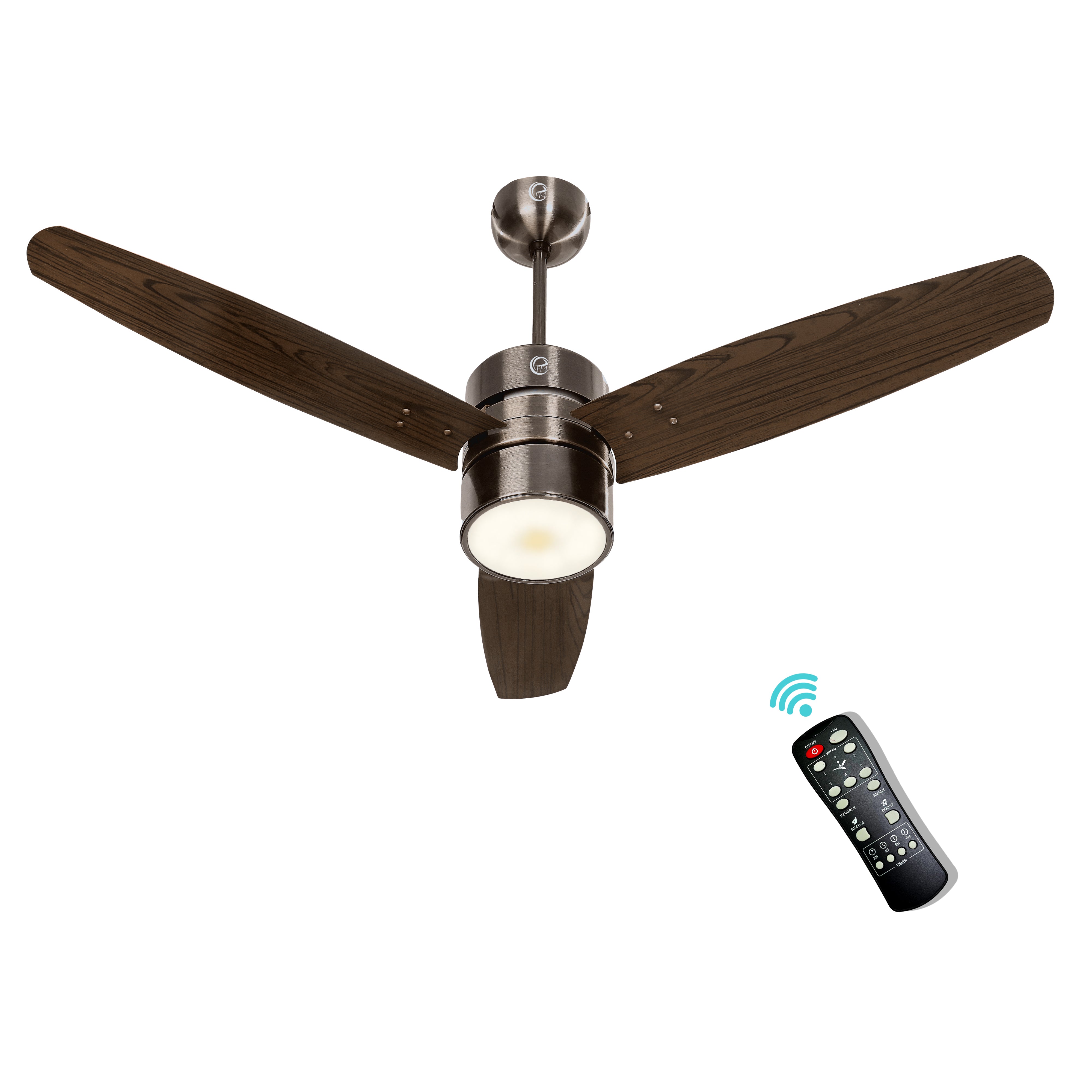 eFF4 Prosper 1200 mm 3 Blade 5 Star Ceiling Fan Remote Control with Light option (Brown, 30W)