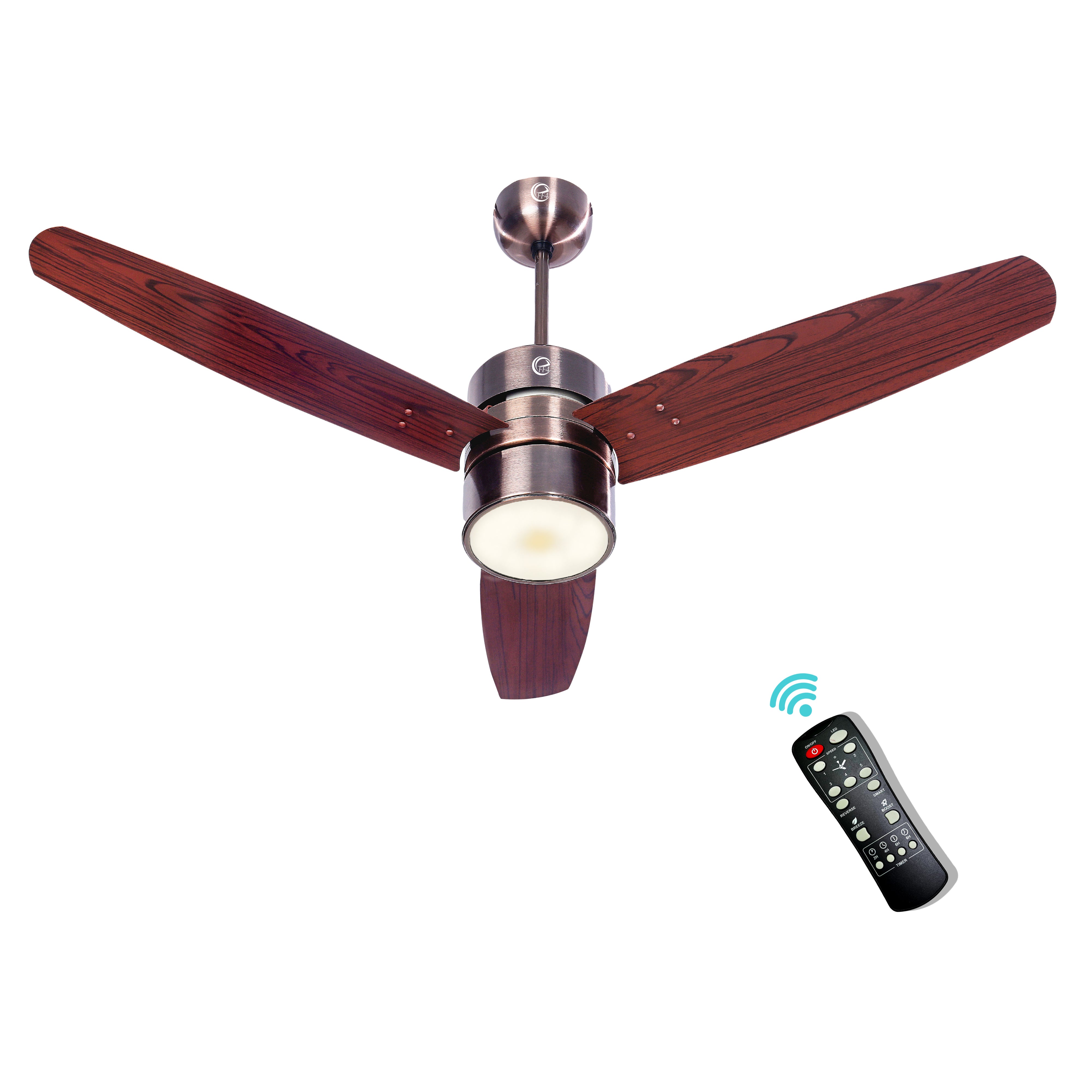 eFF4 Prosper 1200 mm 3 Blade 5 Star Ceiling Fan Remote Control with Light option (Brown, 30W)